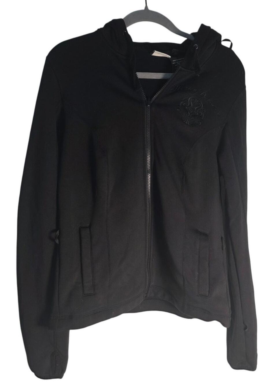 Harley Davison Womens Medium Black Embroidered Skull Hoodie Zip Thumb Biker
